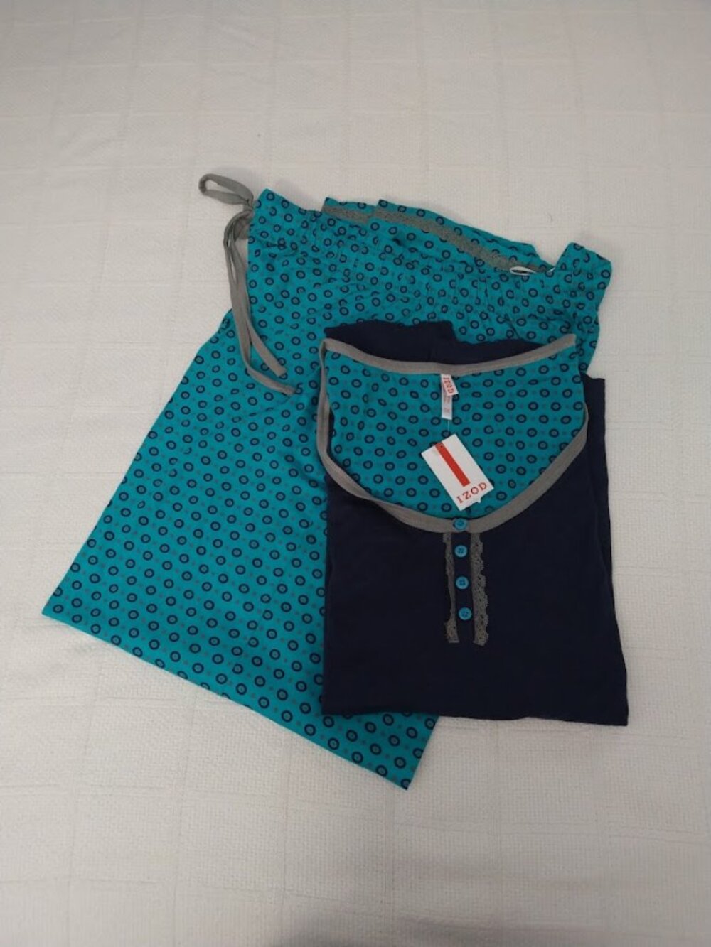 Izod Women's 3X Pajama 2 PC Set Scoop Neck Henley & Wide Leg Pants 100% Cotton